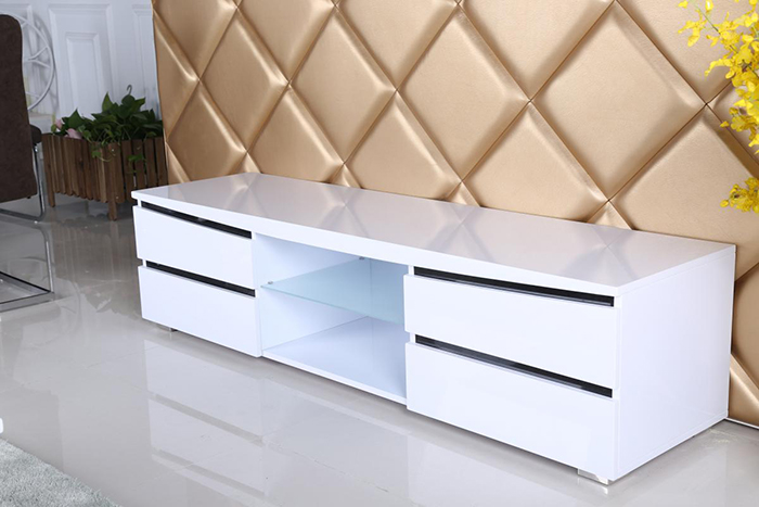 Leona High Gloss White 4 drawer Tv Unit With Glass Shelf - Click Image to Close